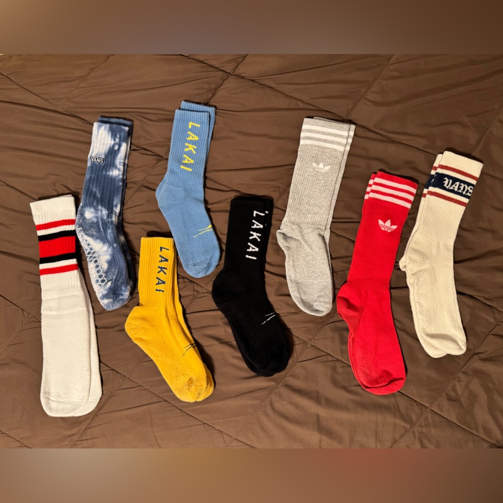Adidas, Vans, Skatersocks, Lakai Sock Bundle. Large. Pre-Owned and Sanitized